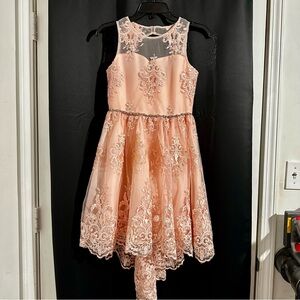 Rare Editions Elegant Peach Lace Kids Dress.  Flower Girl. Formal. Size 14.
